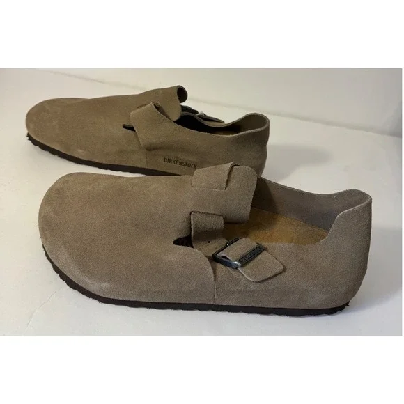 Birkenstock London BS Suede Leather Clogs Men 11 Taupe Closed Heel Shoe NEW